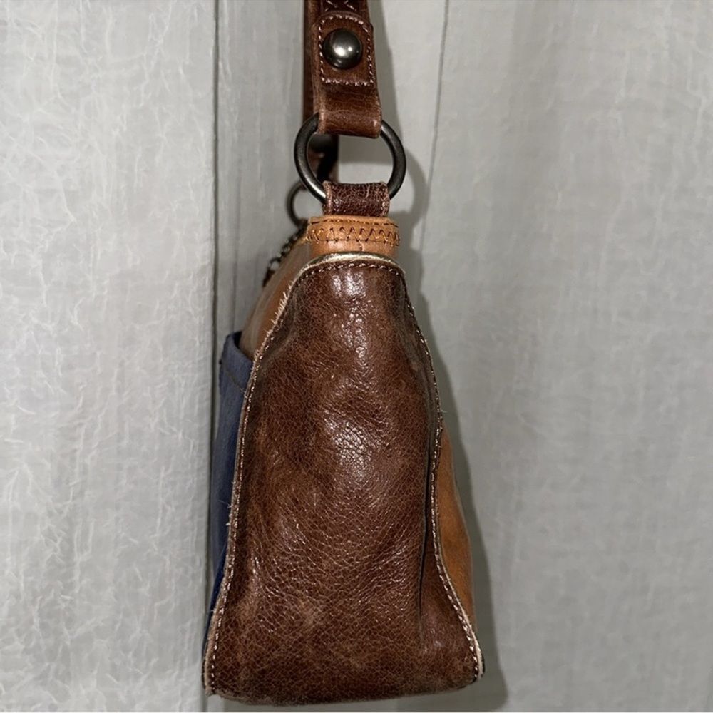 The Sak Blue Brown Gold Trim Genuine Leather Hobo Purse - Picture 7 of 16